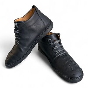 Salkin Black Barefoot Ankle Boots Men’s Size 46 Lace Up Comfort Moc Stitch